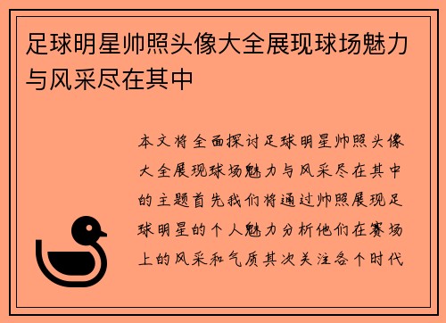 足球明星帅照头像大全展现球场魅力与风采尽在其中